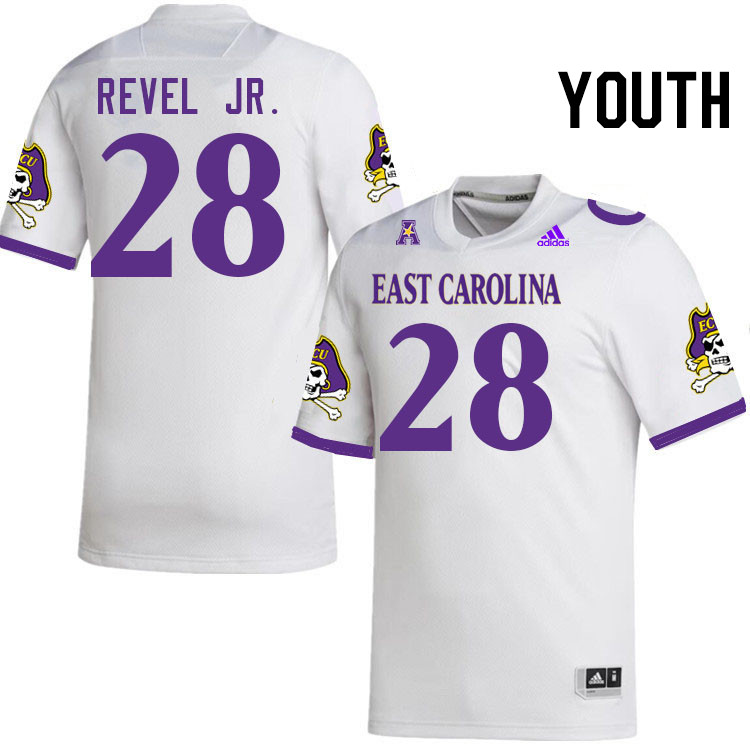 Youth #28 Shavon Revel Jr. ECU Pirates College Football Jerseys Stitched-White